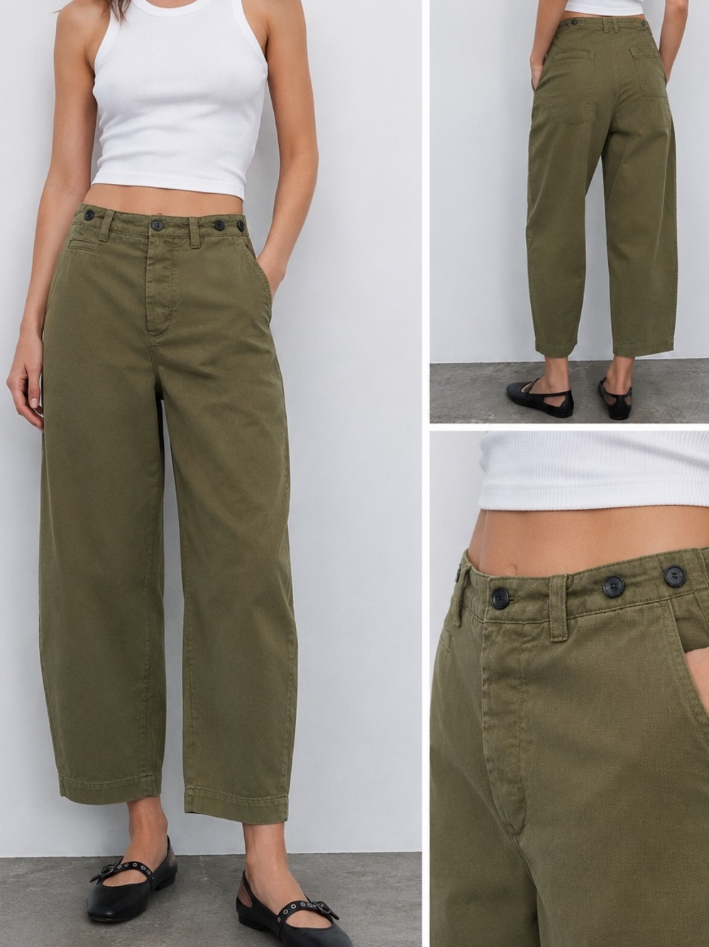 Zara Olive Green Barrel Leg Pants size S
